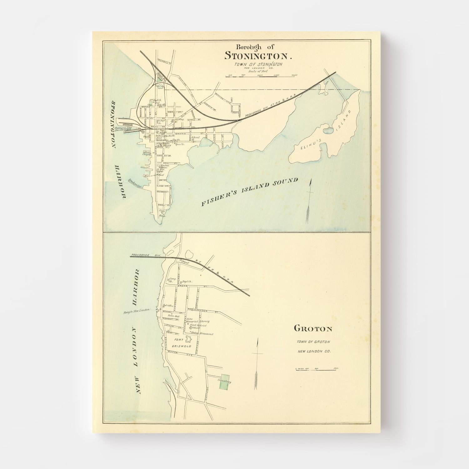 Vintage Map of Groton, Connecticut 1893
