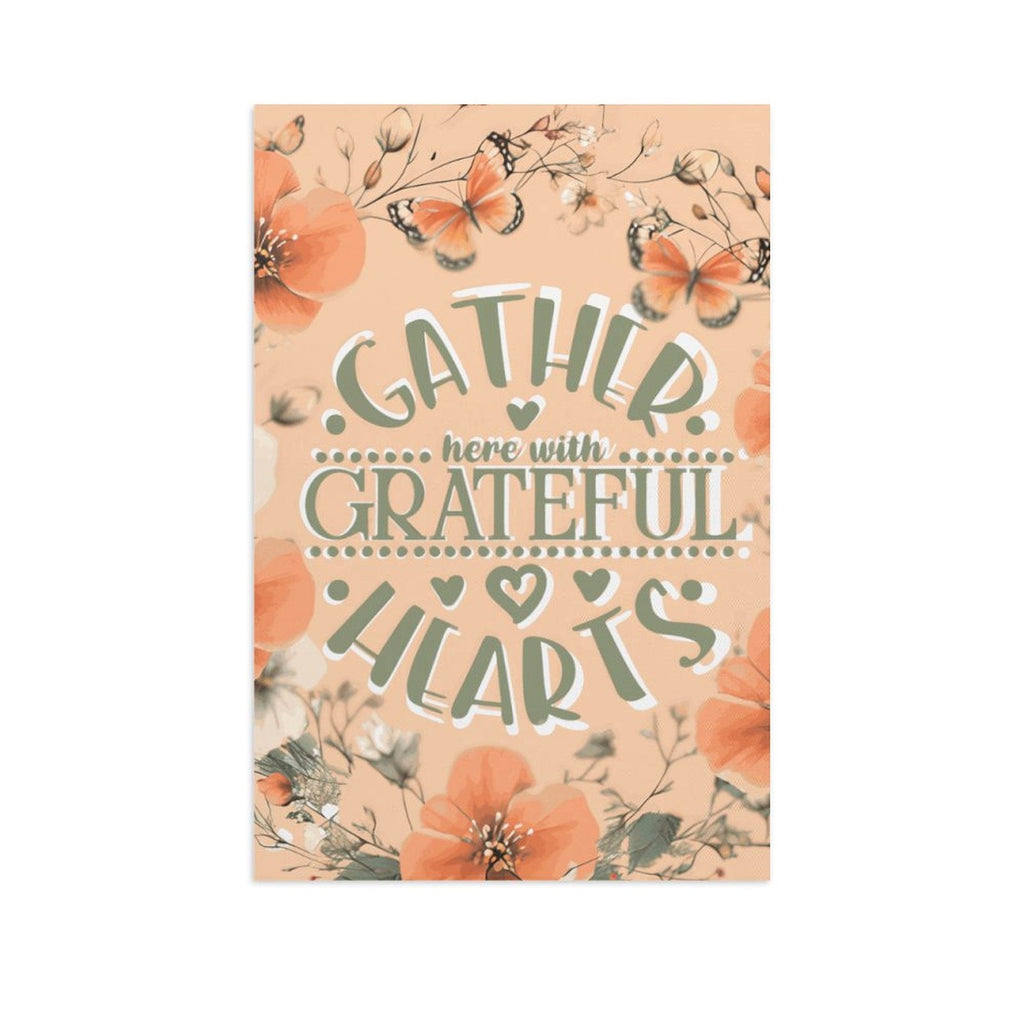 Gather Here with Grateful Hearts Orange Decorative Canvas Hanging Poster Unframed