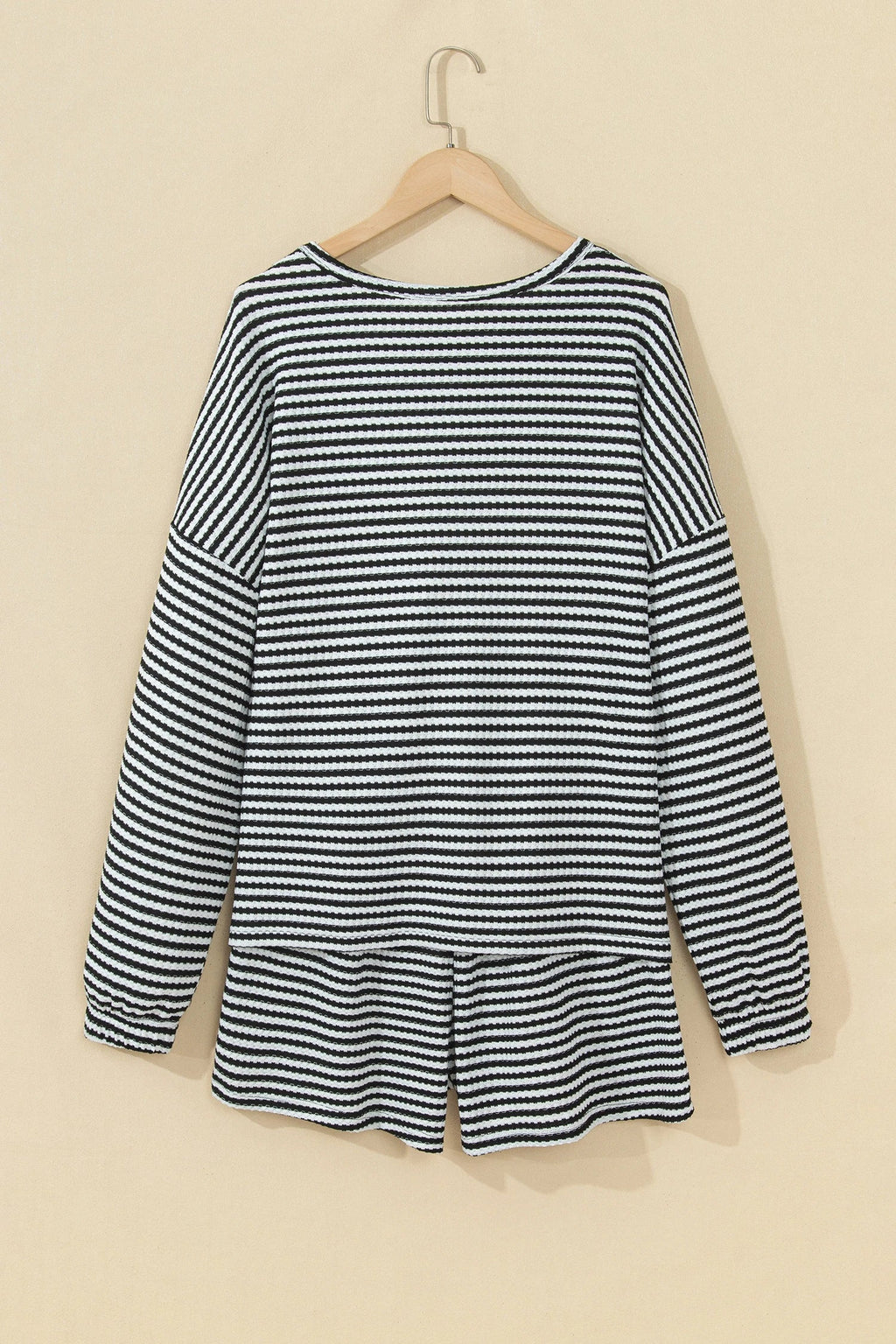 Stripe Long Sleeve Textured Knit Top & Shorts Set