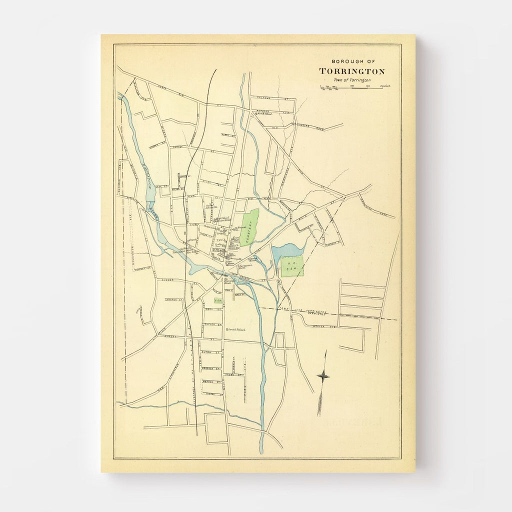 Vintage Map of Torrington, Connecticut 1893