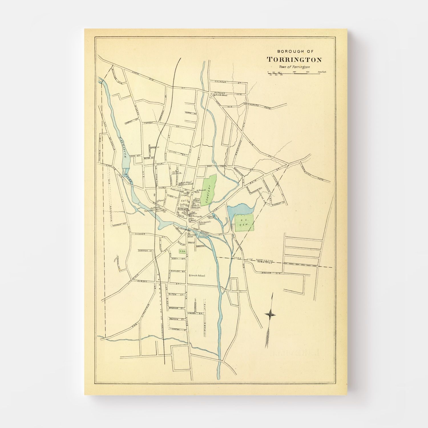 Vintage Map of Torrington, Connecticut 1893