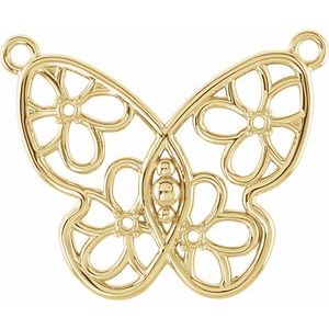10K Yellow Gold Accented Butterfly & Floral Necklace Center