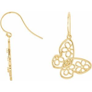 14K Yellow Gold Accented Floral Butterfly Left Earring Mounting