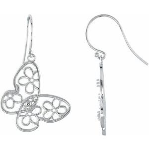 Sterling Silver Accented Floral Butterfly Left Earring Mounting
