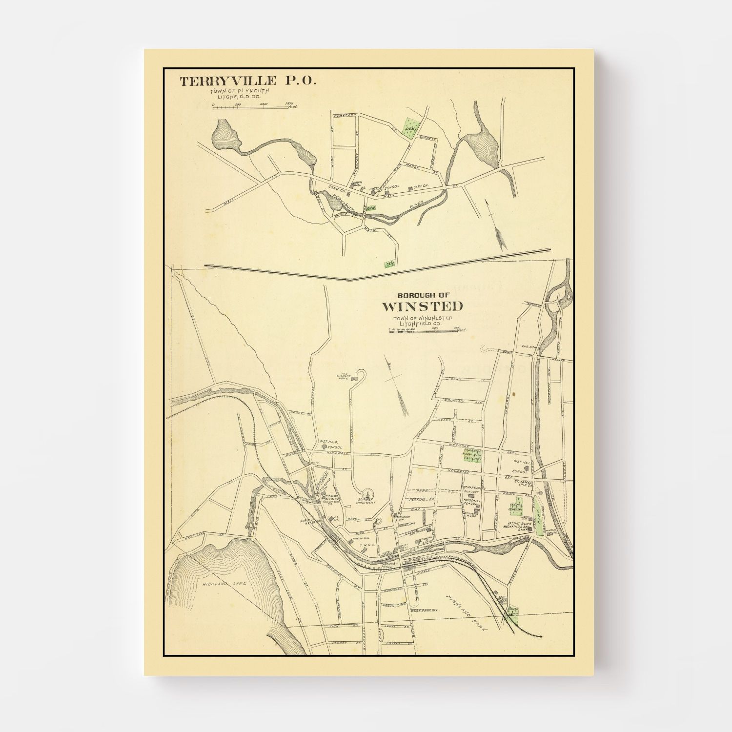 Vintage Map of Terryville, Connecticut 1893