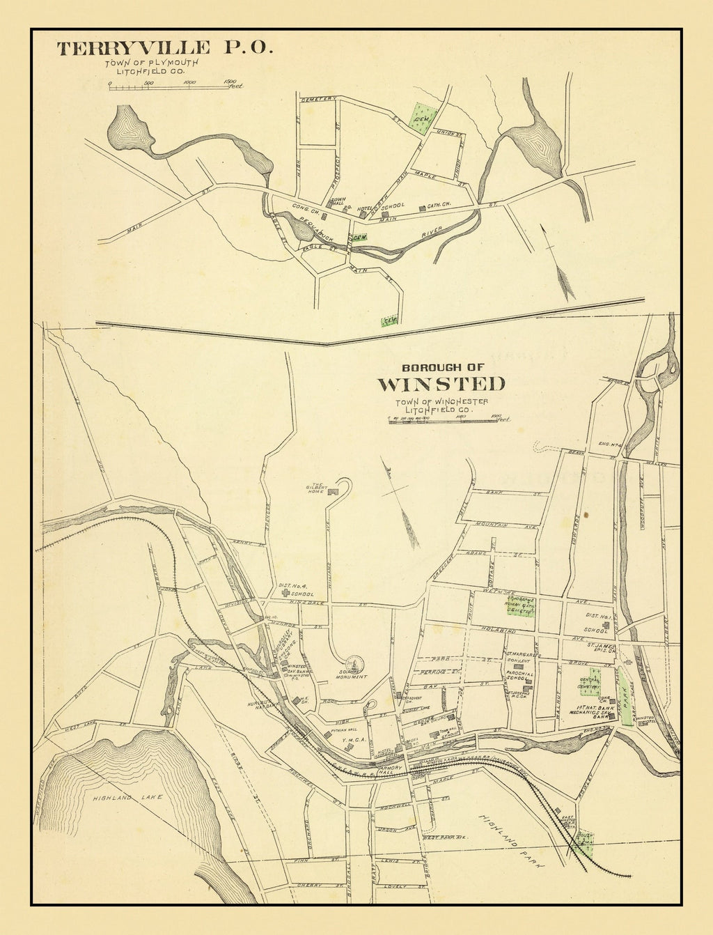 Vintage Map of Terryville, Connecticut 1893
