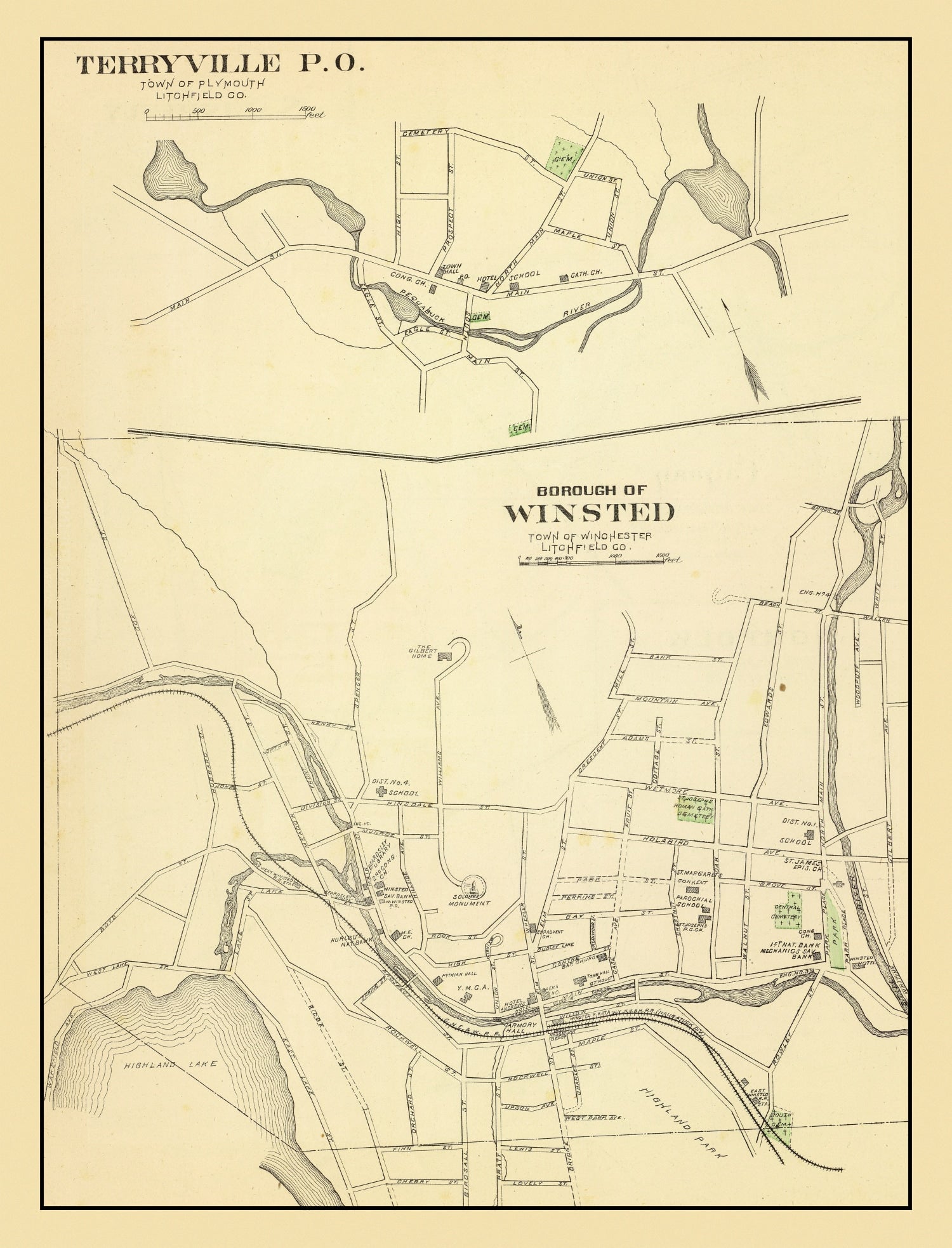 Vintage Map of Terryville, Connecticut 1893