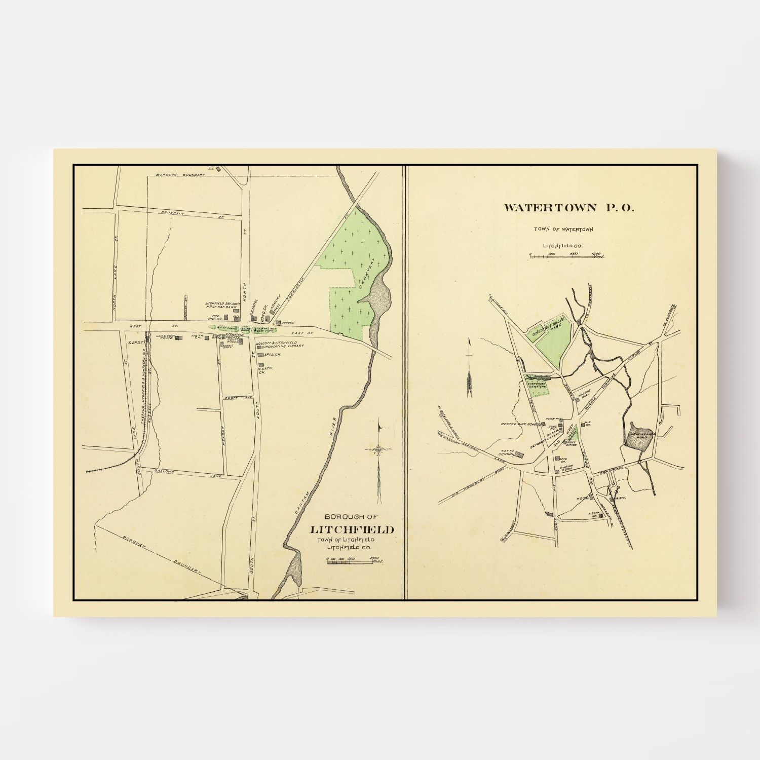 Vintage Map of Litchfield, Connecticut 1893