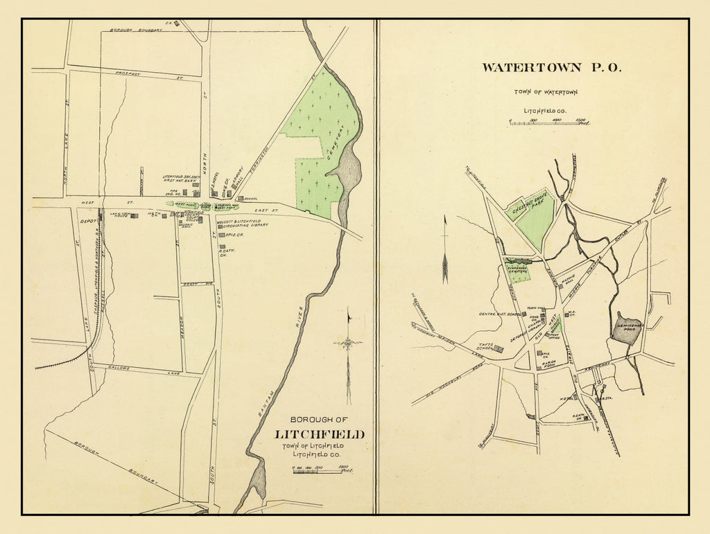 Vintage Map of Litchfield, Connecticut 1893