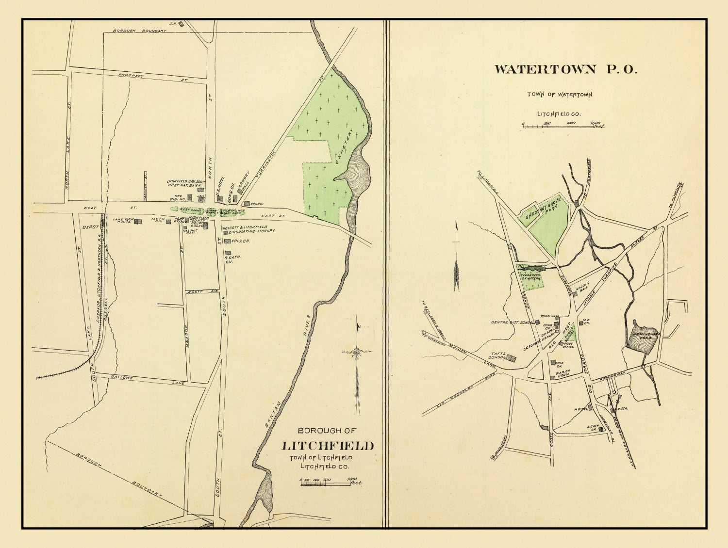 Vintage Map of Litchfield, Connecticut 1893