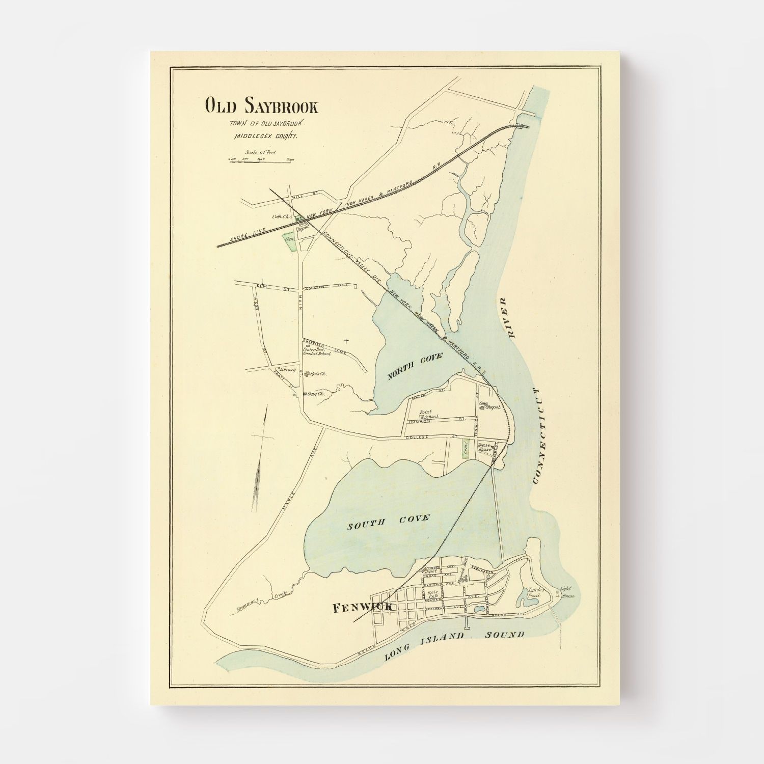 Vintage Map of Old Saybrook, Connecticut 1893
