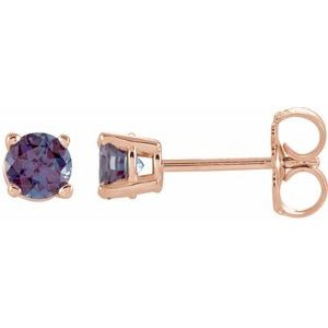 14K Rose Gold 4 mm Lab-Grown Alexandrite Earrings