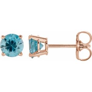 14K Rose Gold 5 mm Natural Blue Zircon Earrings