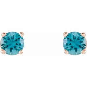 14K Rose Gold 4 mm Natural Blue Zircon Earrings