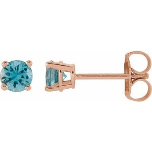 14K Rose Gold 4 mm Natural Blue Zircon Earrings