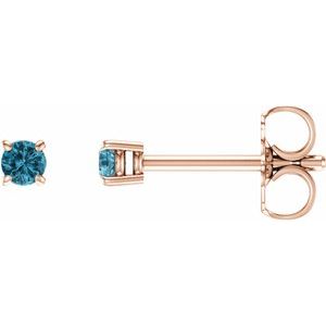 14K Rose Gold 2.5 mm Natural Blue Zircon Earrings