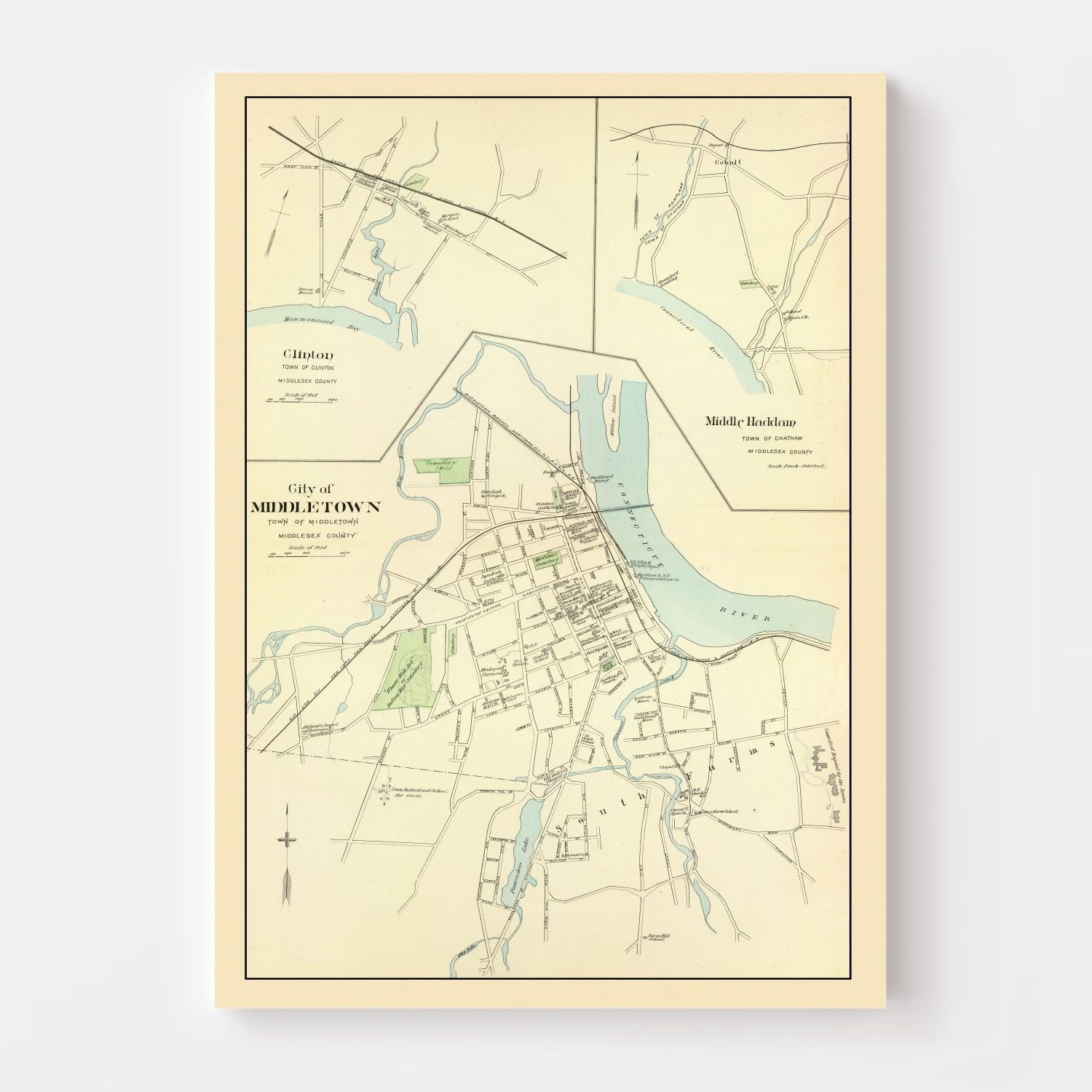 Vintage Map of Clinton, Connecticut 1893