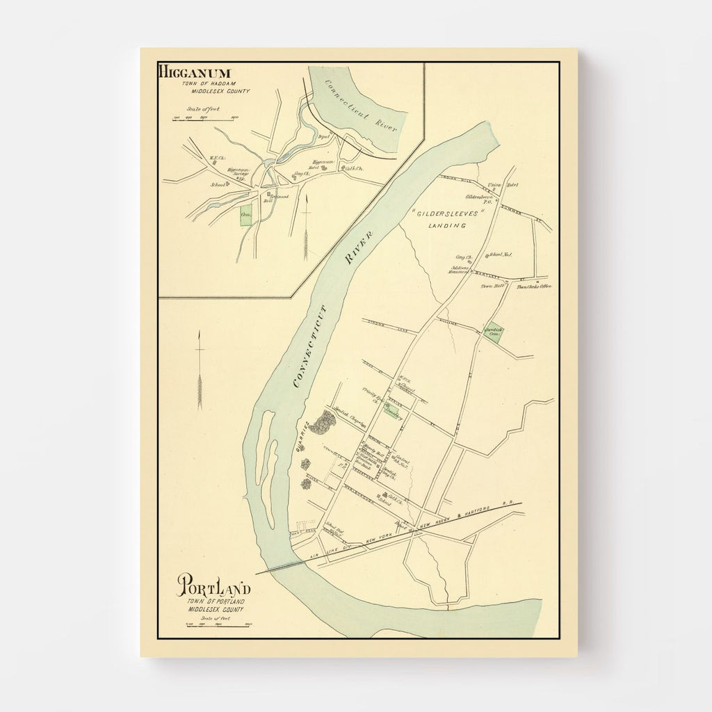 Vintage Map of Higganum, Connecticut 1893