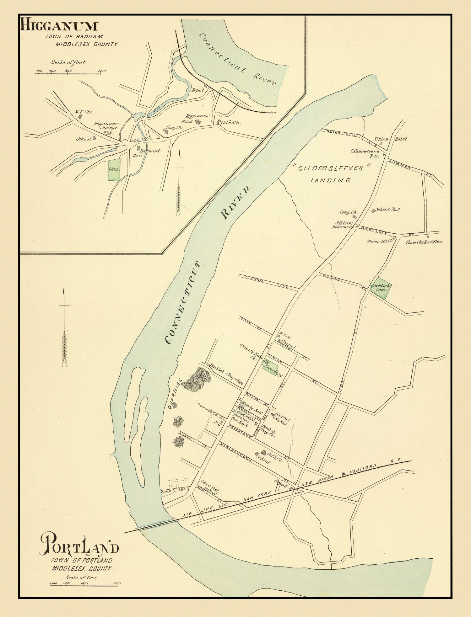 Vintage Map of Higganum, Connecticut 1893