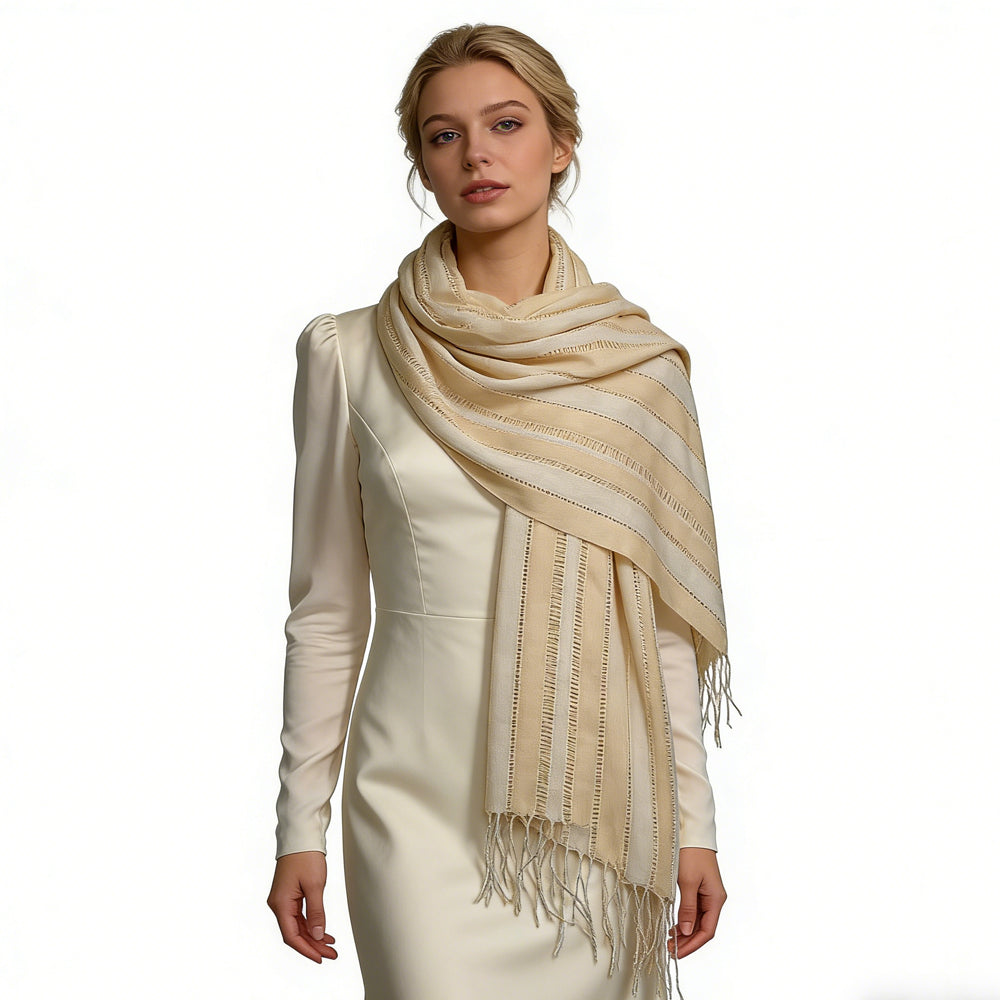 Classic Yarn Dyed Pattern Khaki Long Scarf,vacation,daily Life,evening Party,Office Appropriate Subtlety For Women Men,for Casual Outfits