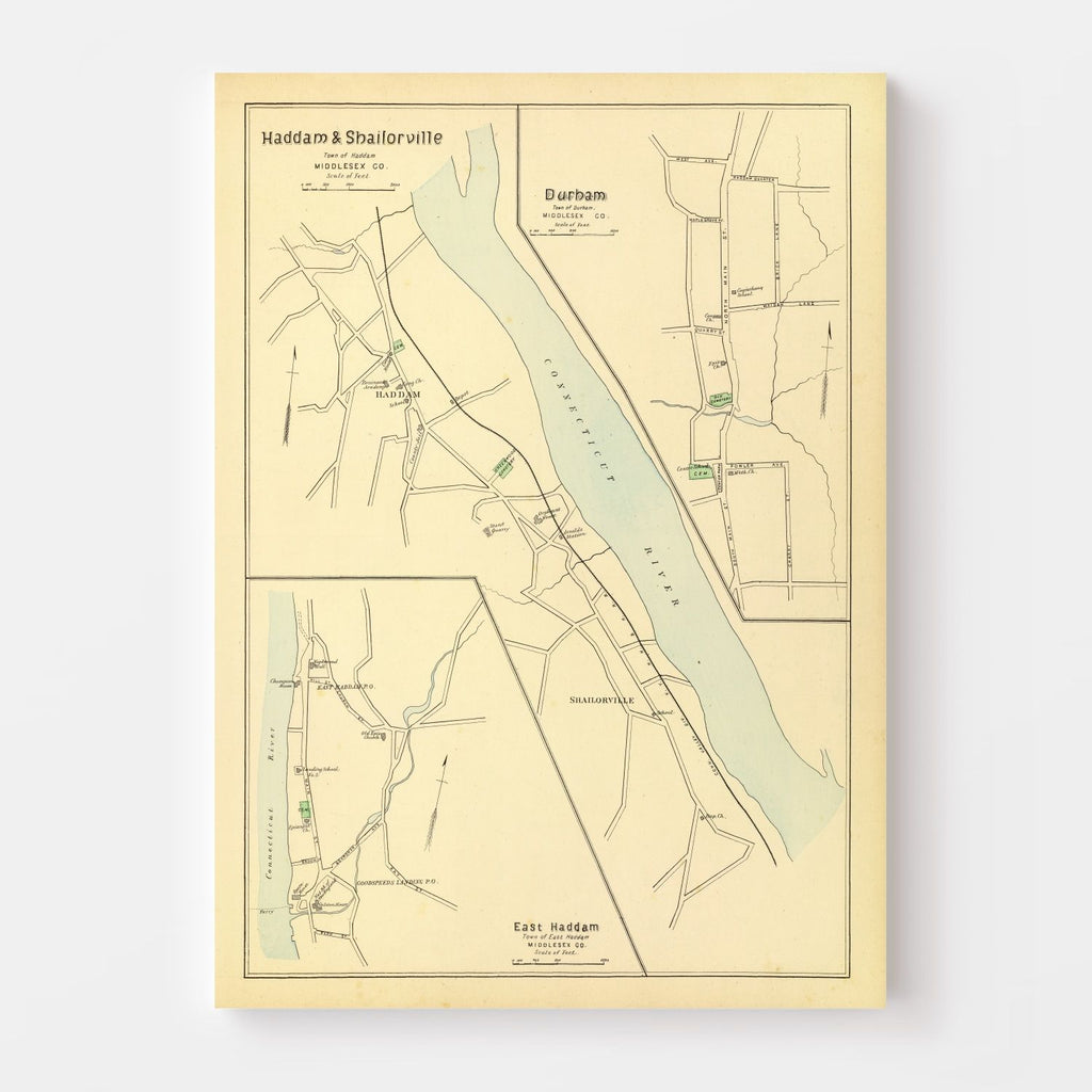Vintage Map of Haddam, Connecticut 1893