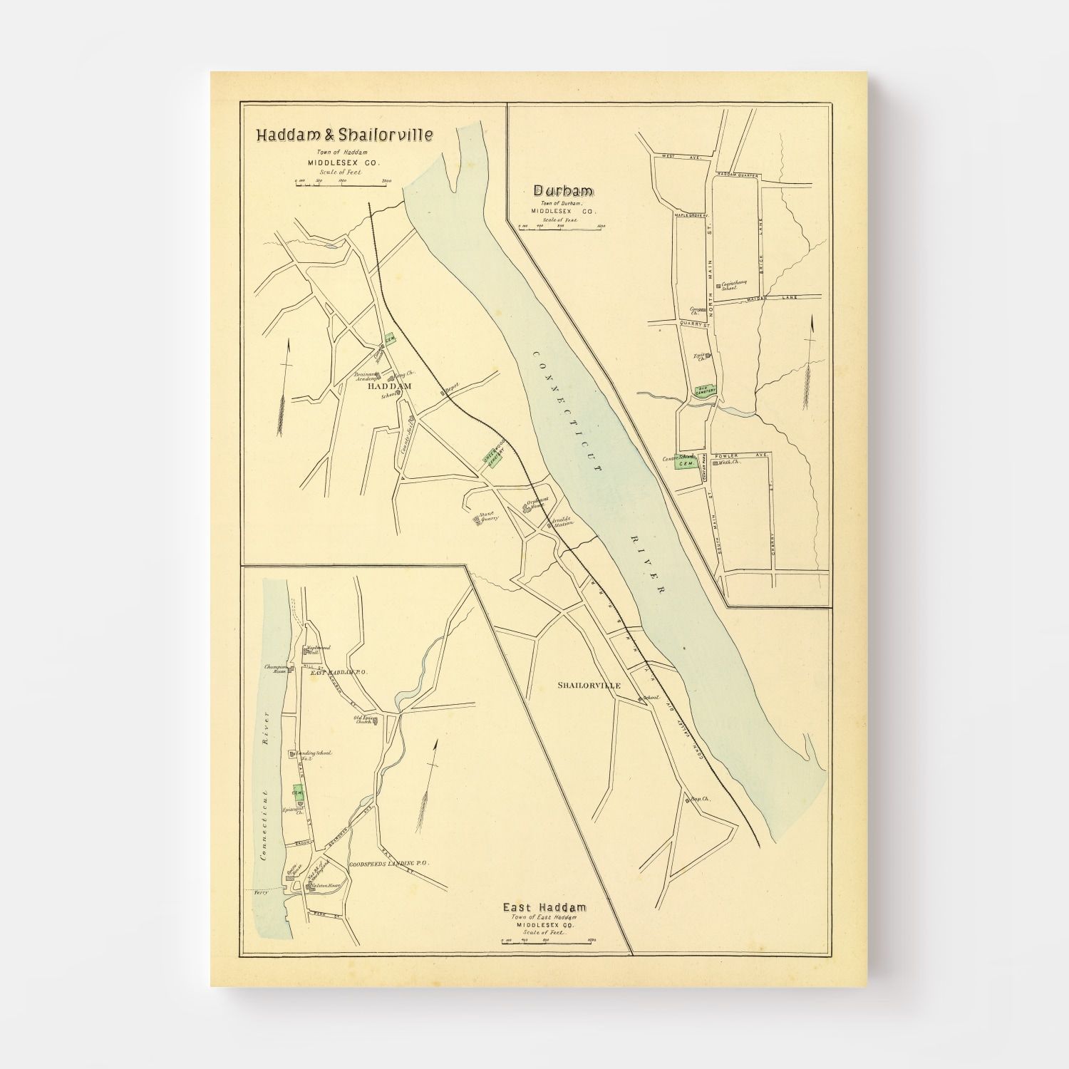 Vintage Map of Haddam, Connecticut 1893