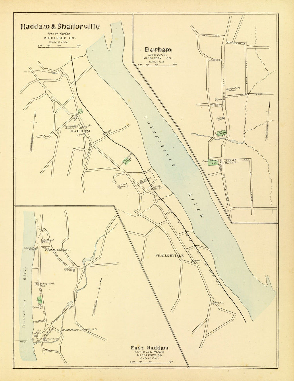 Vintage Map of Haddam, Connecticut 1893