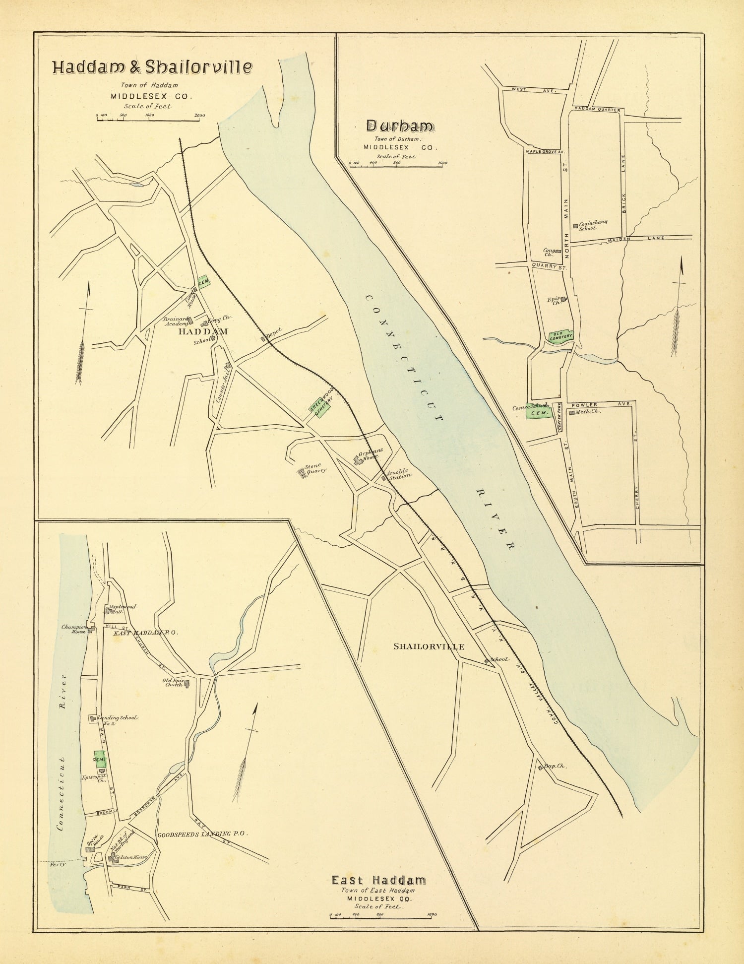 Vintage Map of Haddam, Connecticut 1893