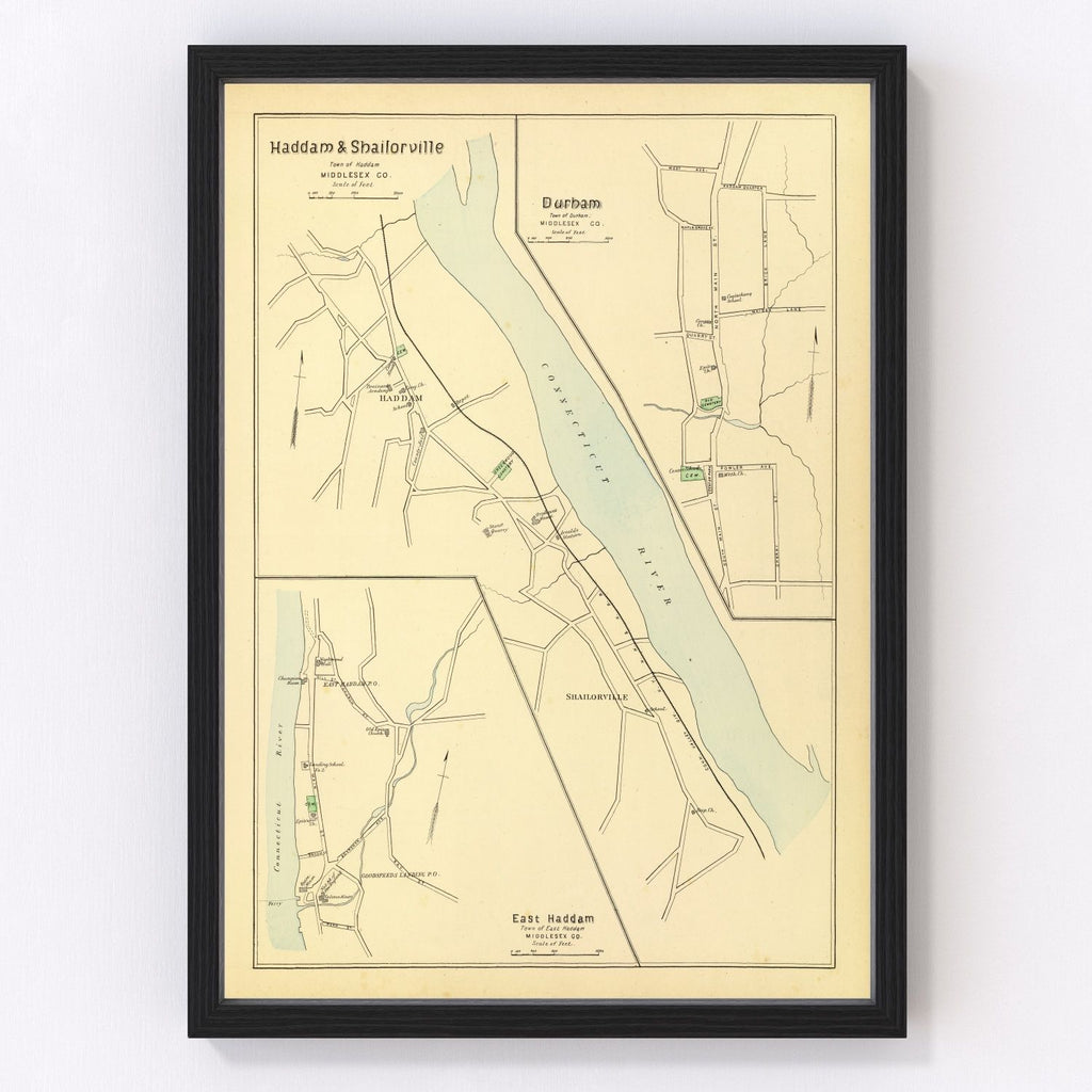 Vintage Map of Haddam, Connecticut 1893