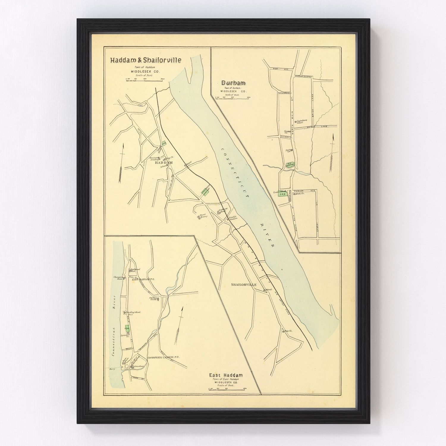 Vintage Map of Haddam, Connecticut 1893