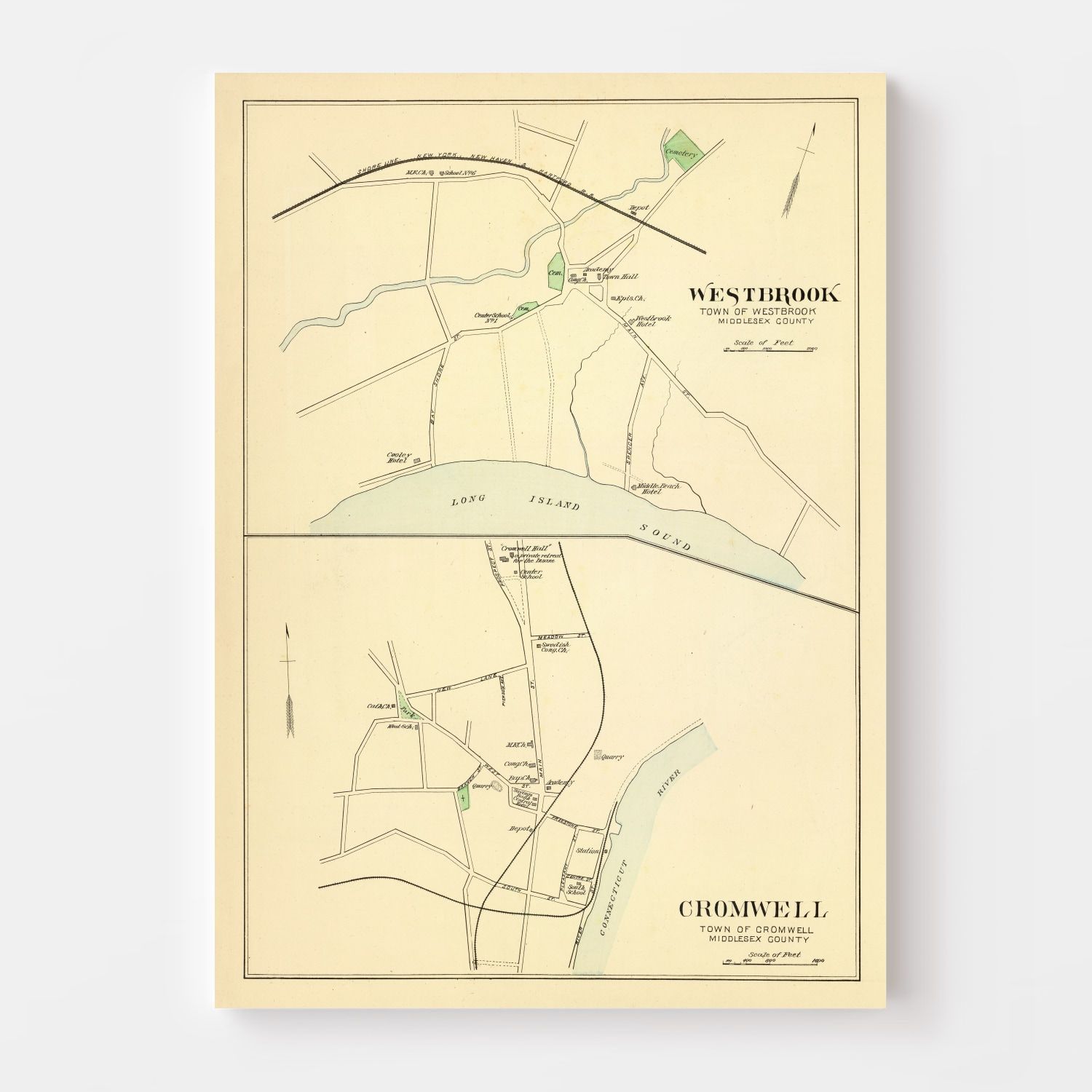 Vintage Map of Cromwell, Connecticut 1893