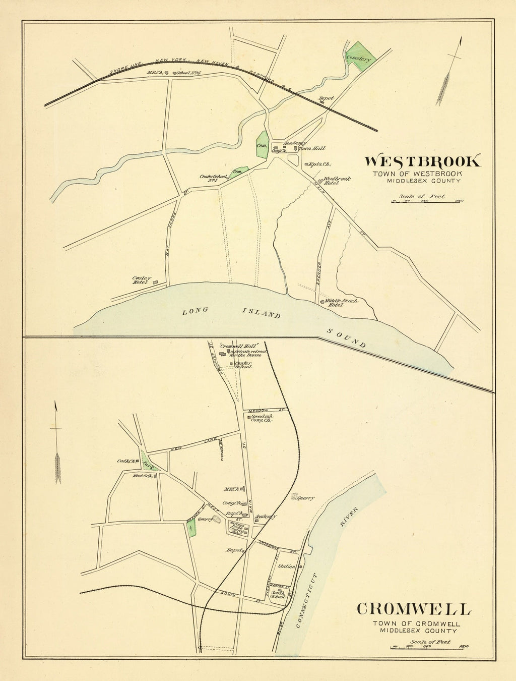 Vintage Map of Cromwell, Connecticut 1893