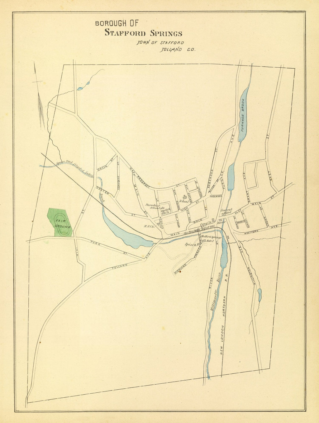 Vintage Map of Stafford Springs, Connecticut 1893