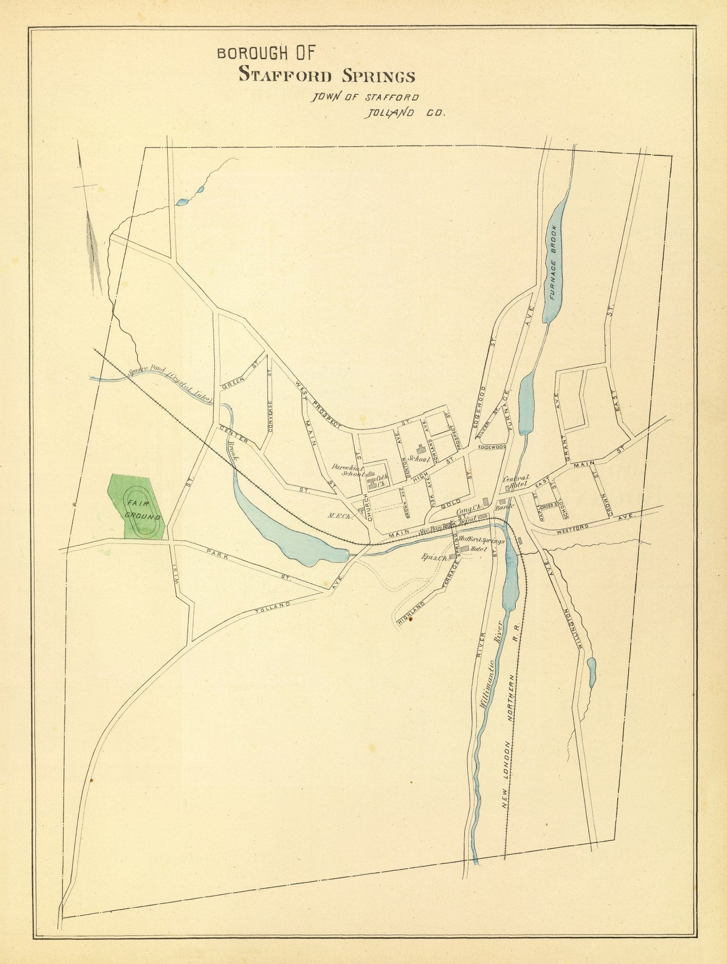 Vintage Map of Stafford Springs, Connecticut 1893
