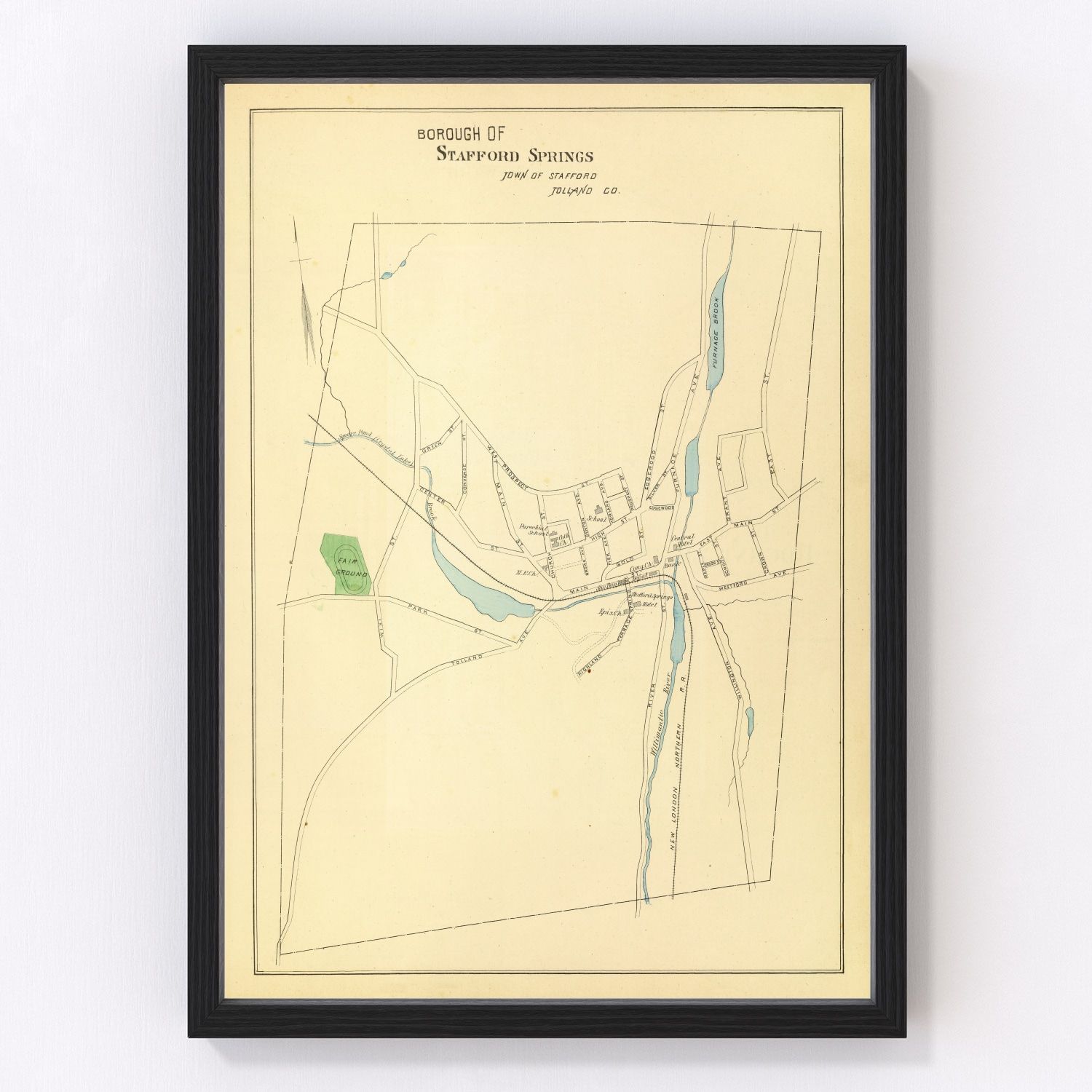 Vintage Map of Stafford Springs, Connecticut 1893