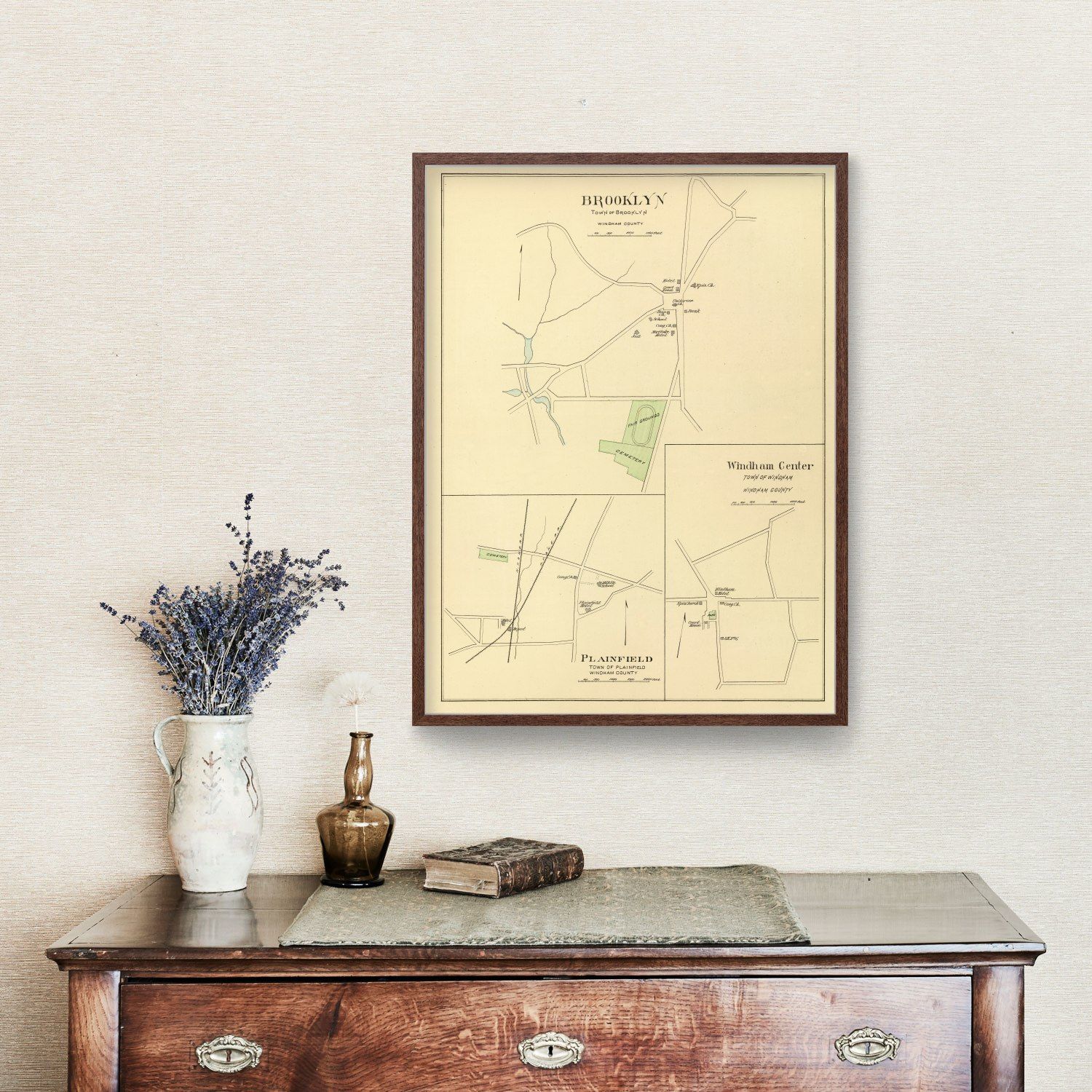 Vintage Map of Brooklyn, Connecticut 1893