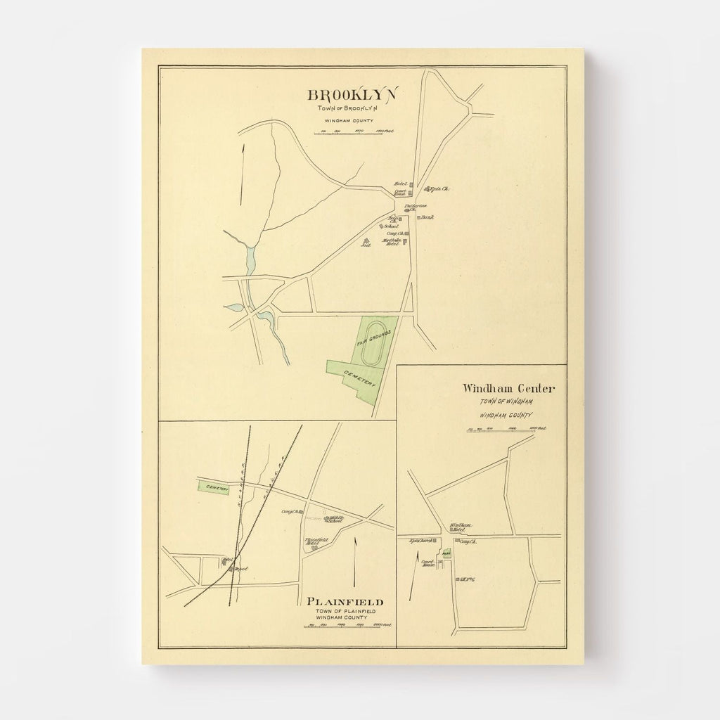 Vintage Map of Brooklyn, Connecticut 1893