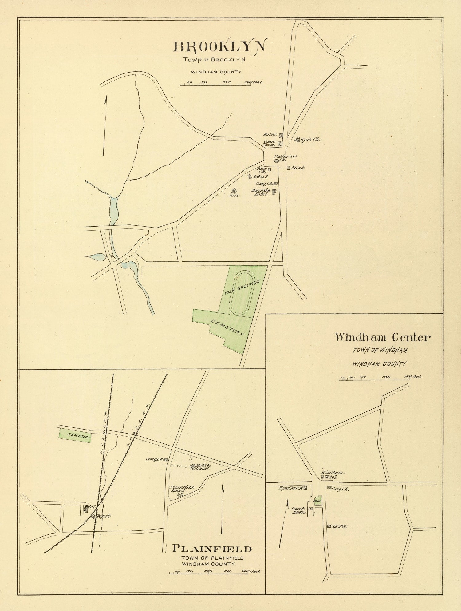 Vintage Map of Brooklyn, Connecticut 1893