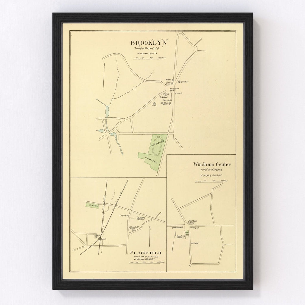Vintage Map of Brooklyn, Connecticut 1893