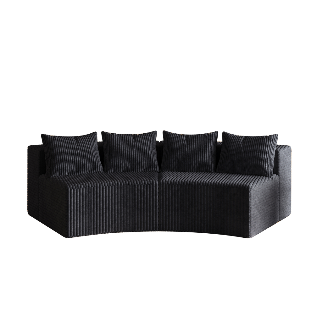 Corduroy curved sectional sofa with four pillows,Curved Symmetrical Modular Semi Circular Sofa Sectional for bedroom, living room, office for leisure or nap, reading room, and lobby(Two modules)