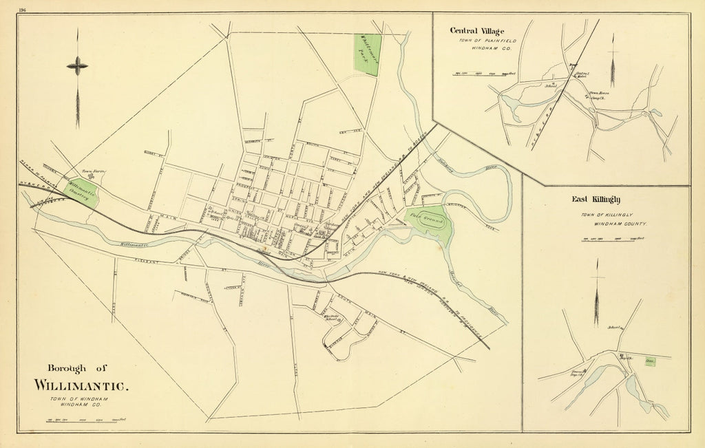 Vintage Map of Central Village, Connecticut 1893