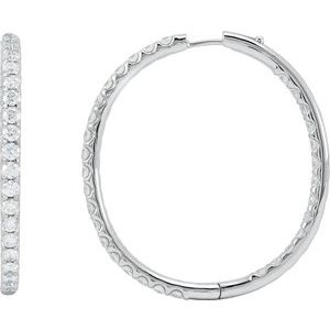 14K White Gold 5 1/8 CTW Natural Diamond Inside-Outside Hinged 42.8 mm Hoop Earrings