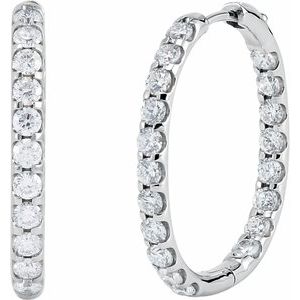 14K White Gold 3 CTW Natural Diamond Inside-Outside Hinged 28.3 mm Hoop Earrings – image 2