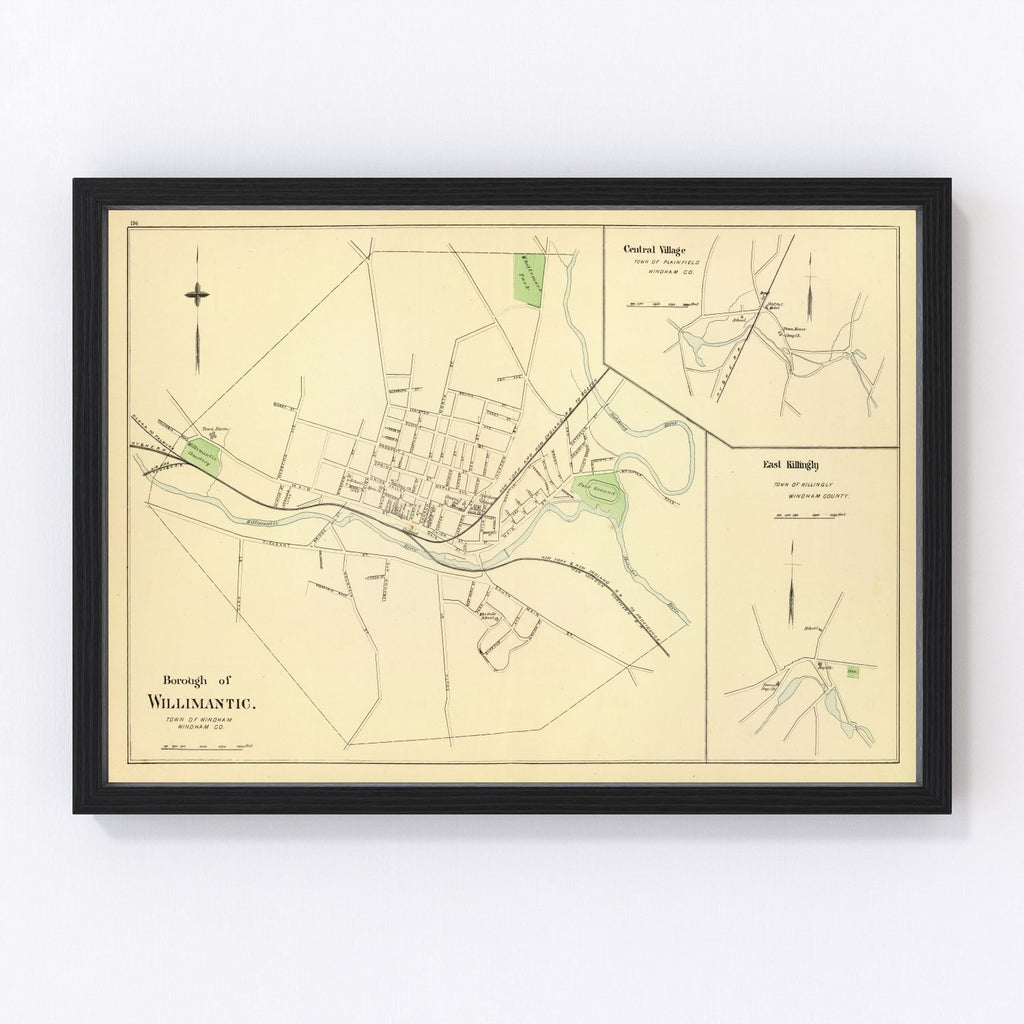 Vintage Map of Central Village, Connecticut 1893