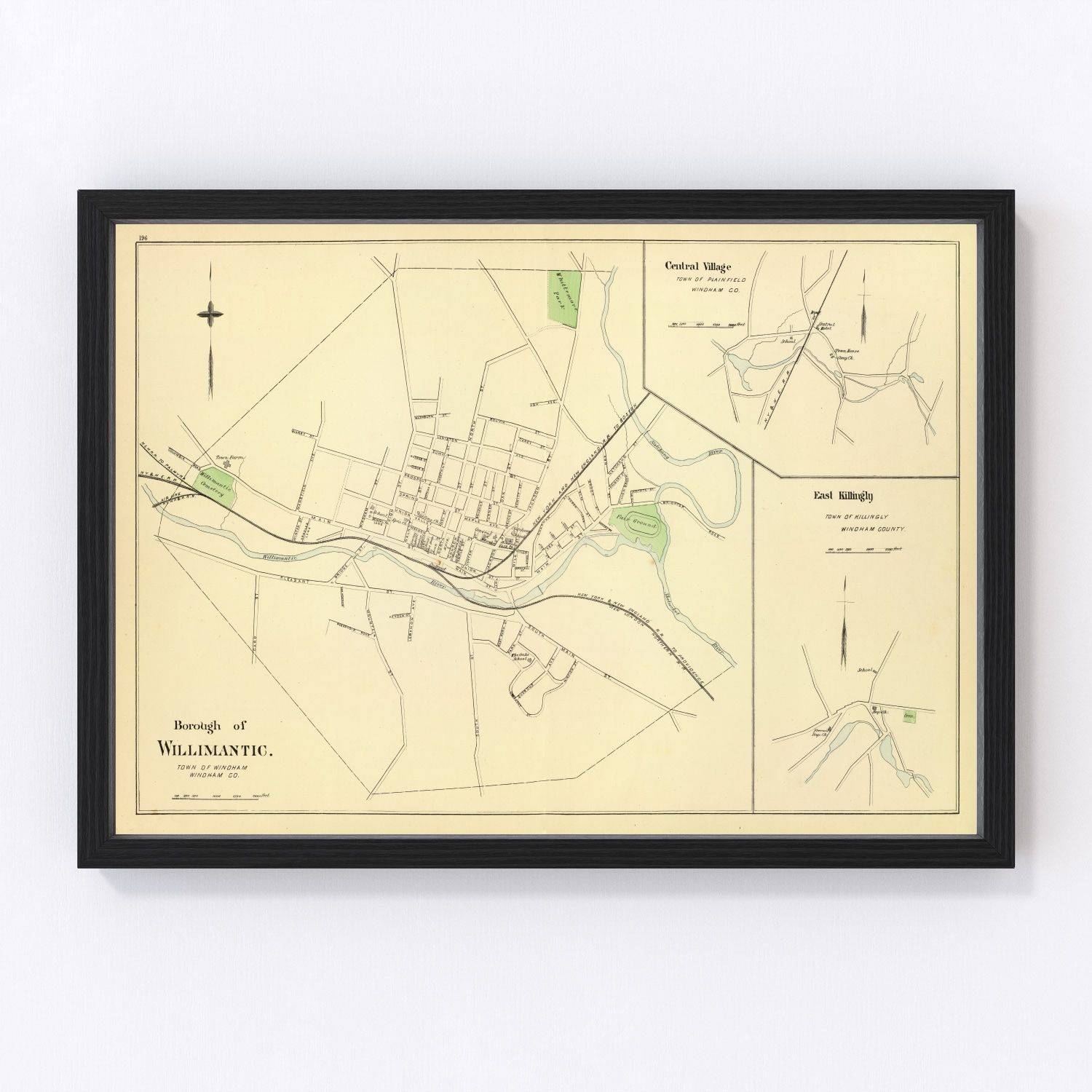 Vintage Map of Central Village, Connecticut 1893
