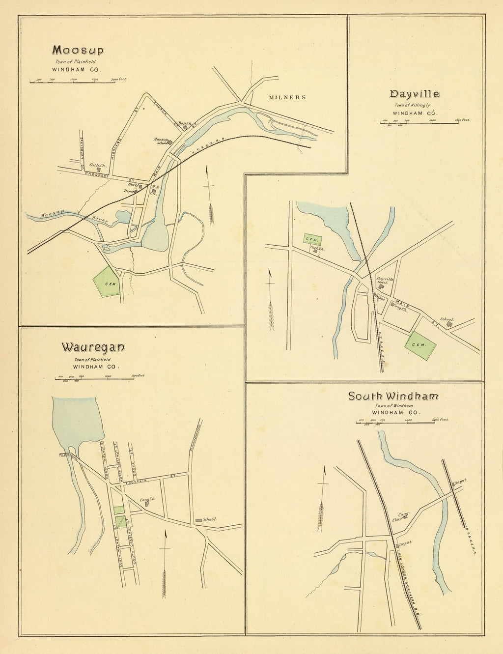 Vintage Map of Dayville, Connecticut 1893