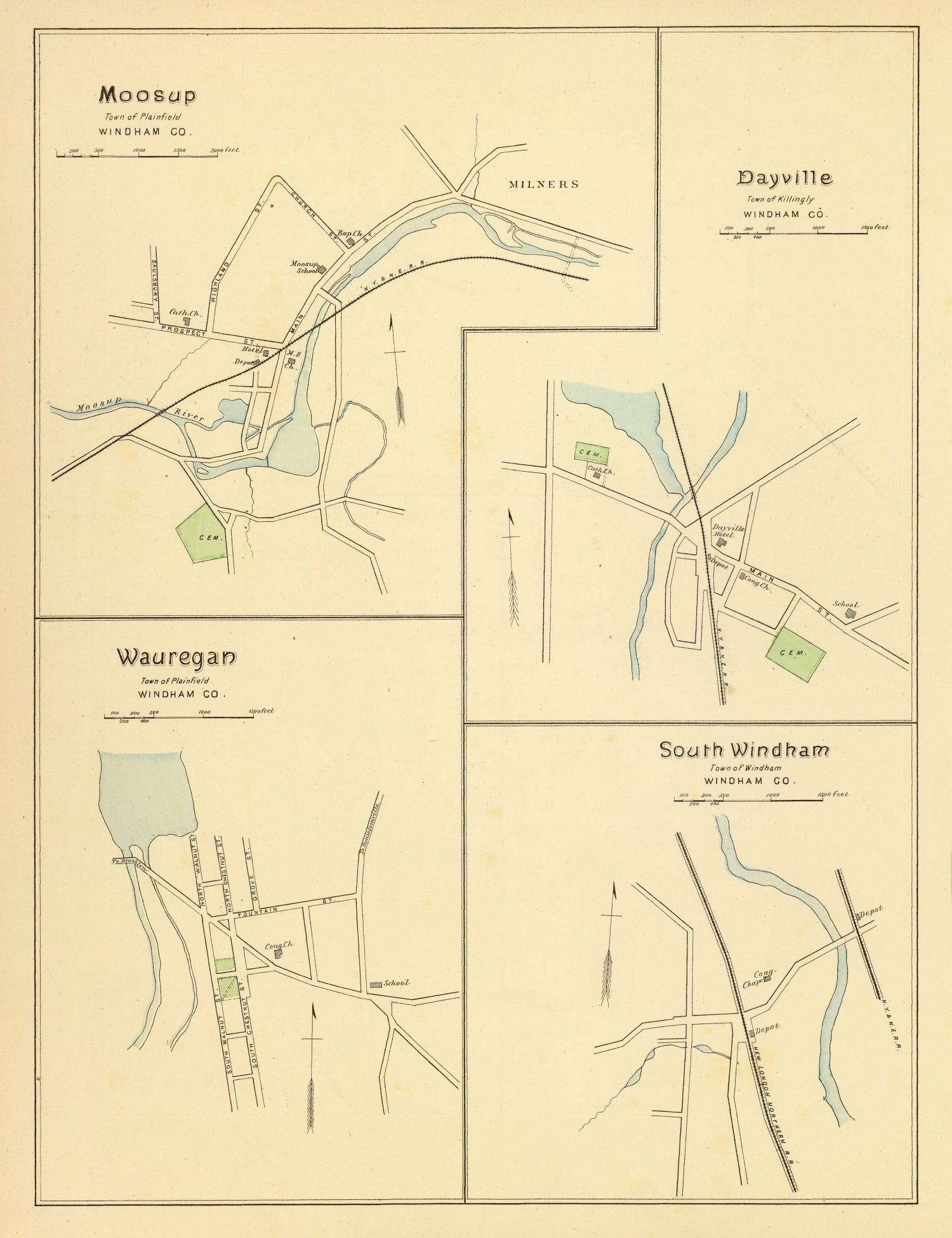 Vintage Map of Dayville, Connecticut 1893