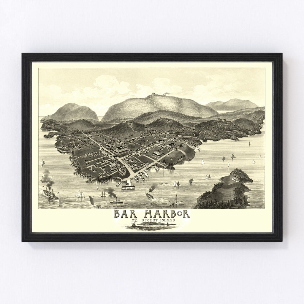 Vintage Map of Bar Harbor, Maine 1886