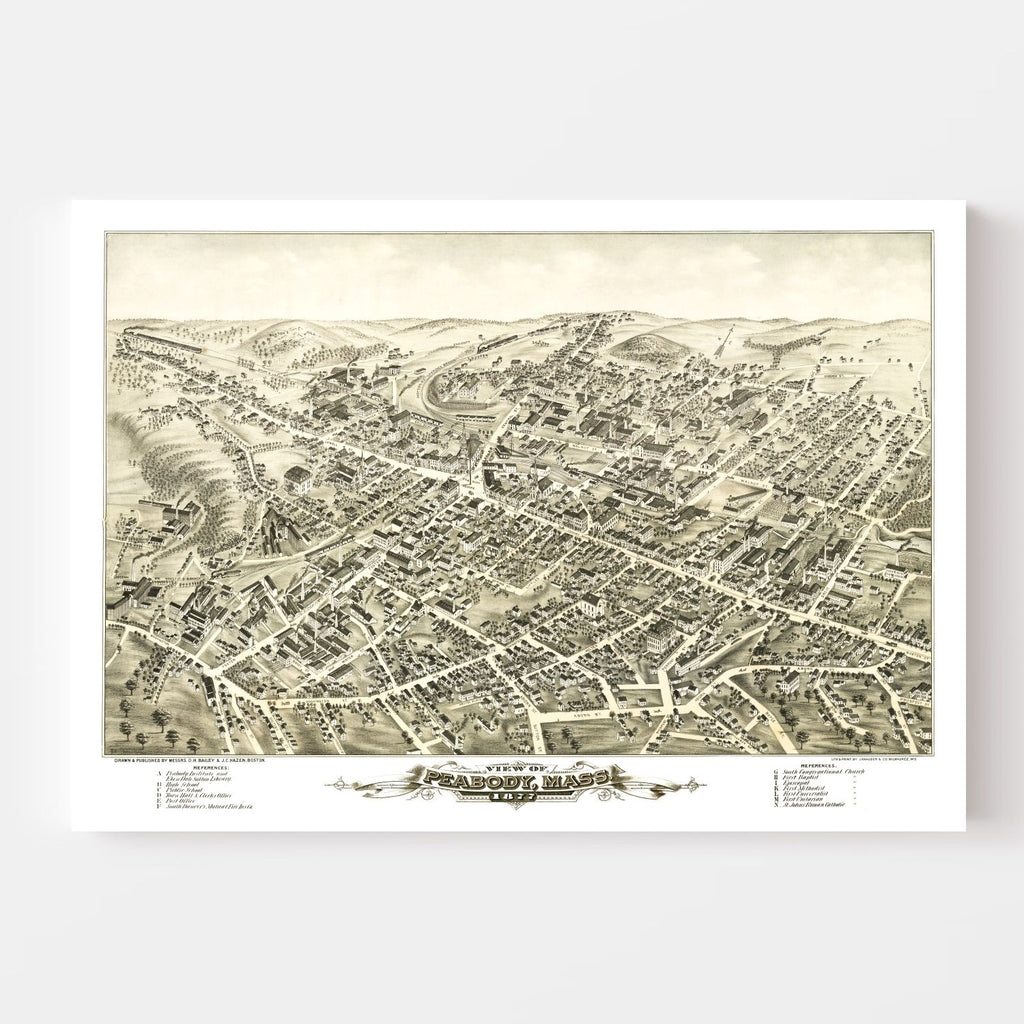 Vintage Map of Peabody, Massachusetts 1877