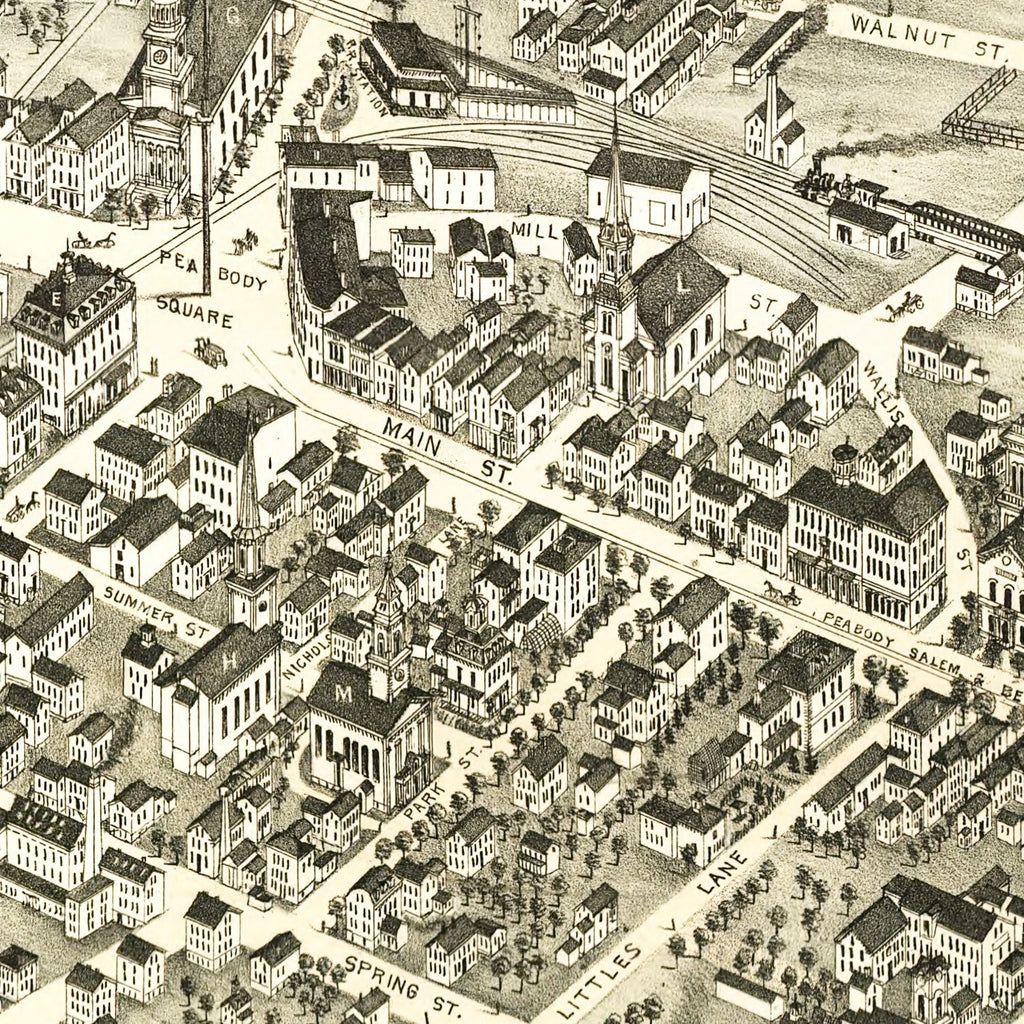 Vintage Map of Peabody, Massachusetts 1877